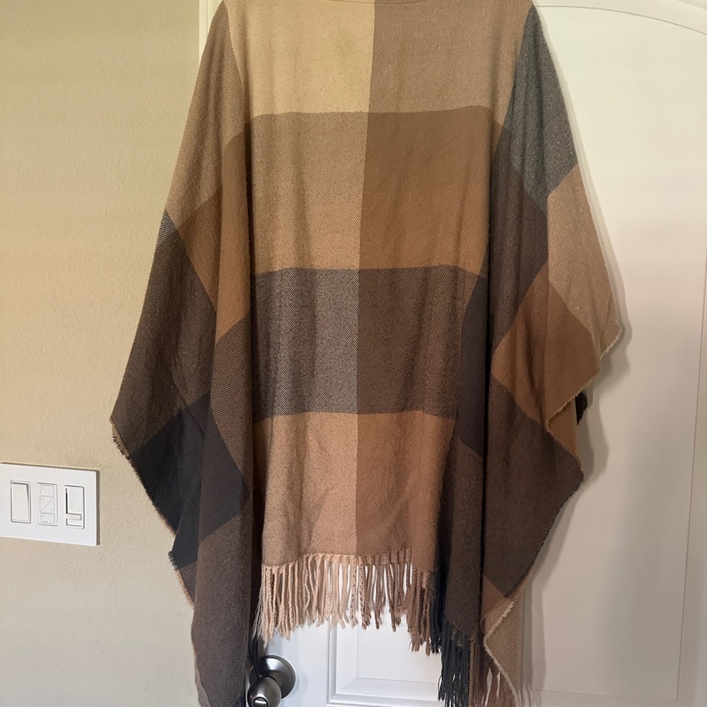 Plaid Fringe Poncho